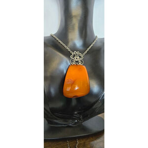 Vintage big Baltic amber necklace in silver tone